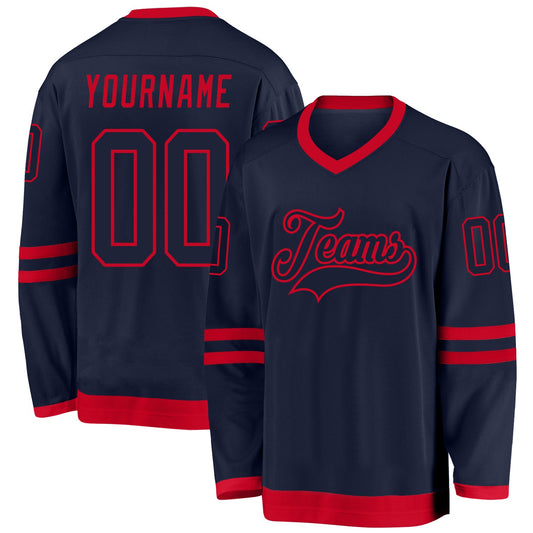 Custom Navy Navy-Red Hockey Jersey - Main View