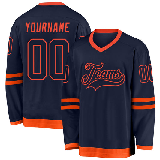 Custom Navy Navy-Orange Hockey Jersey - Main View