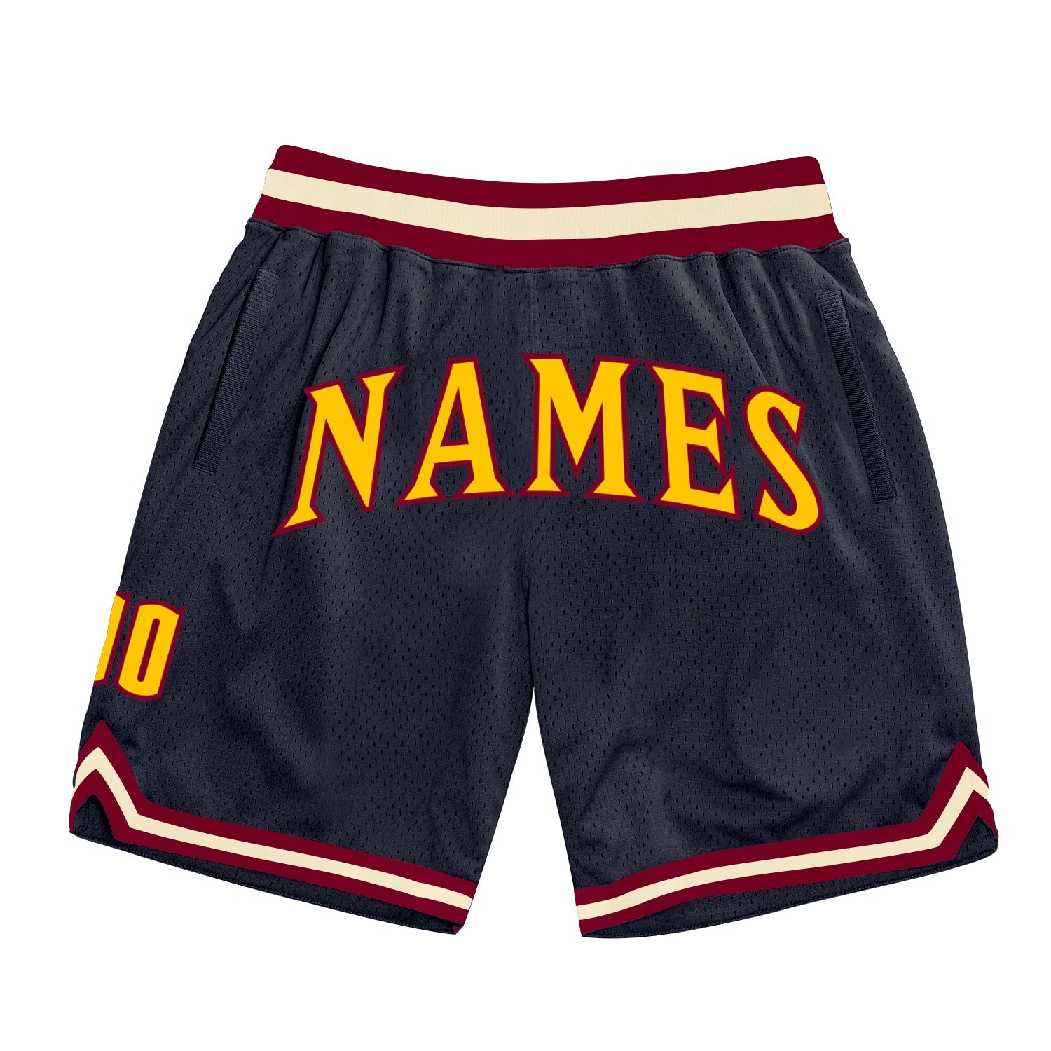 Custom Navy Gold-Maroon Authentic Throwback Basketball Shorts - Main View