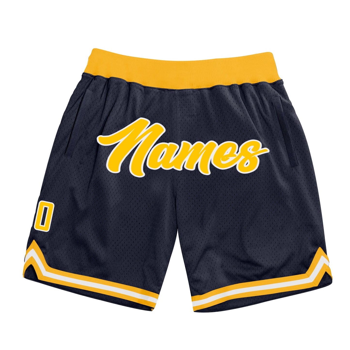 Custom Navy Gold-White Authentic Throwback Basketball Shorts - Main View