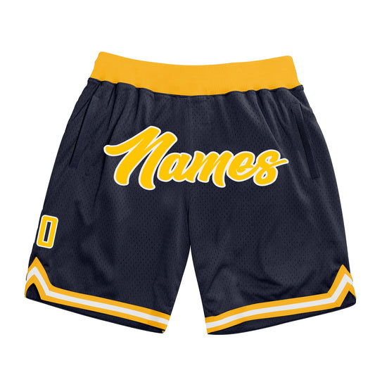 Custom Navy Gold-White Authentic Throwback Basketball Shorts - Main View