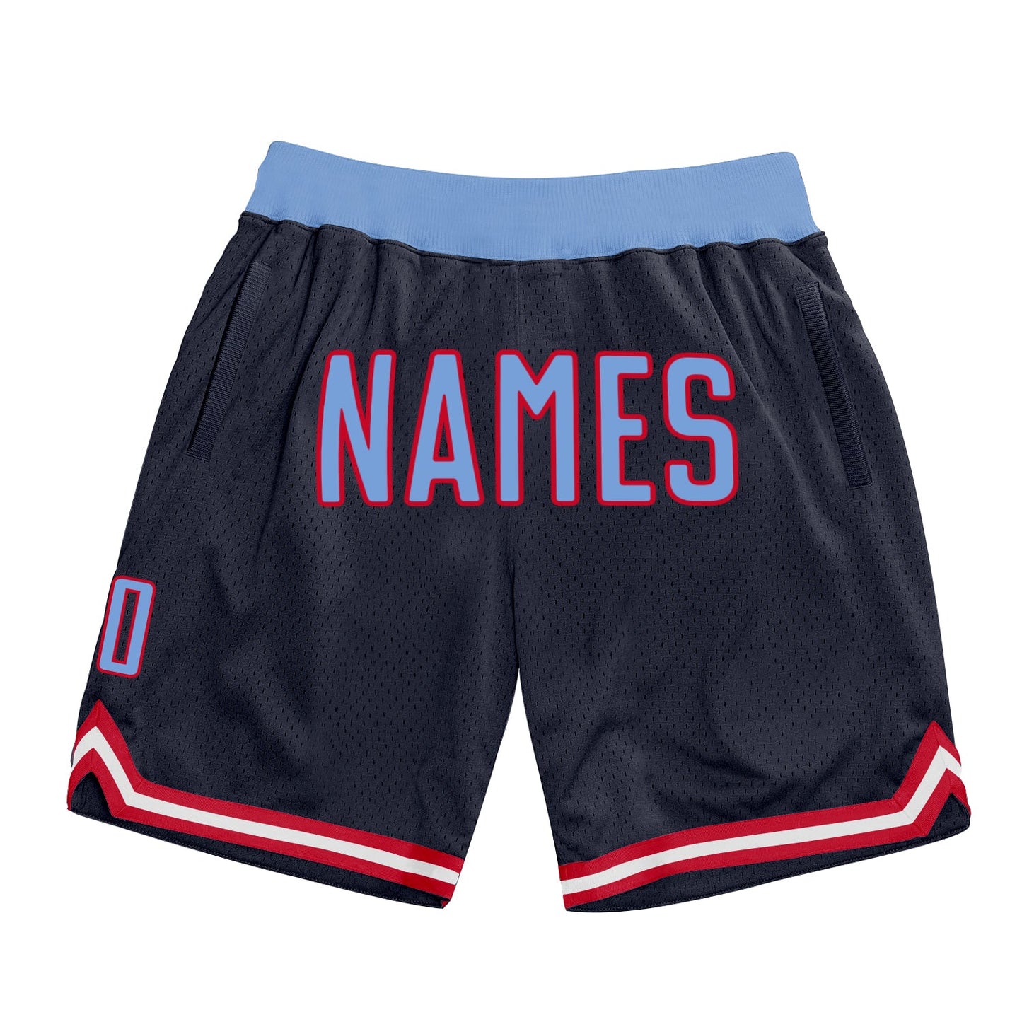 Custom Navy Light Blue-Red Authentic Throwback Basketball Shorts - Main View
