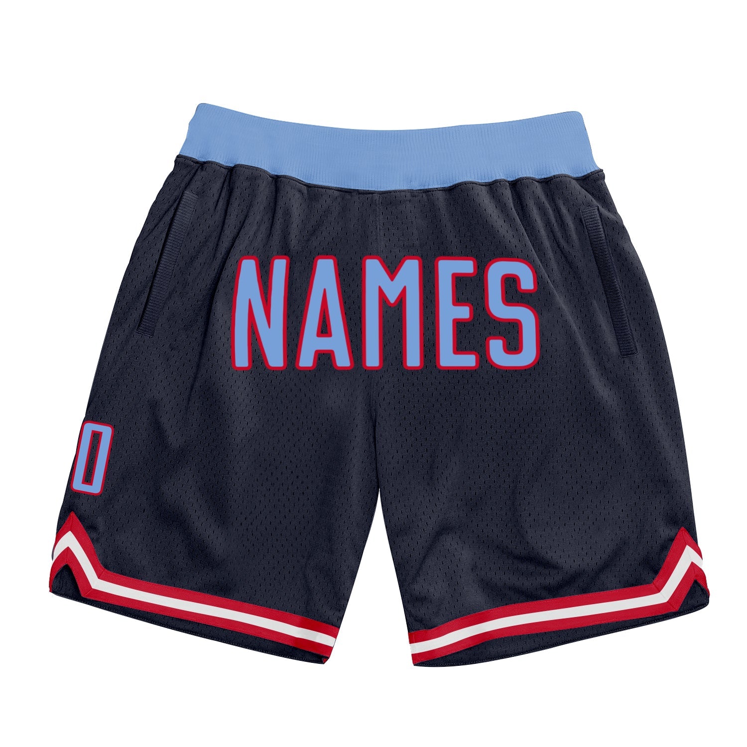 Custom Navy Light Blue-Red Authentic Throwback Basketball Shorts - Main View