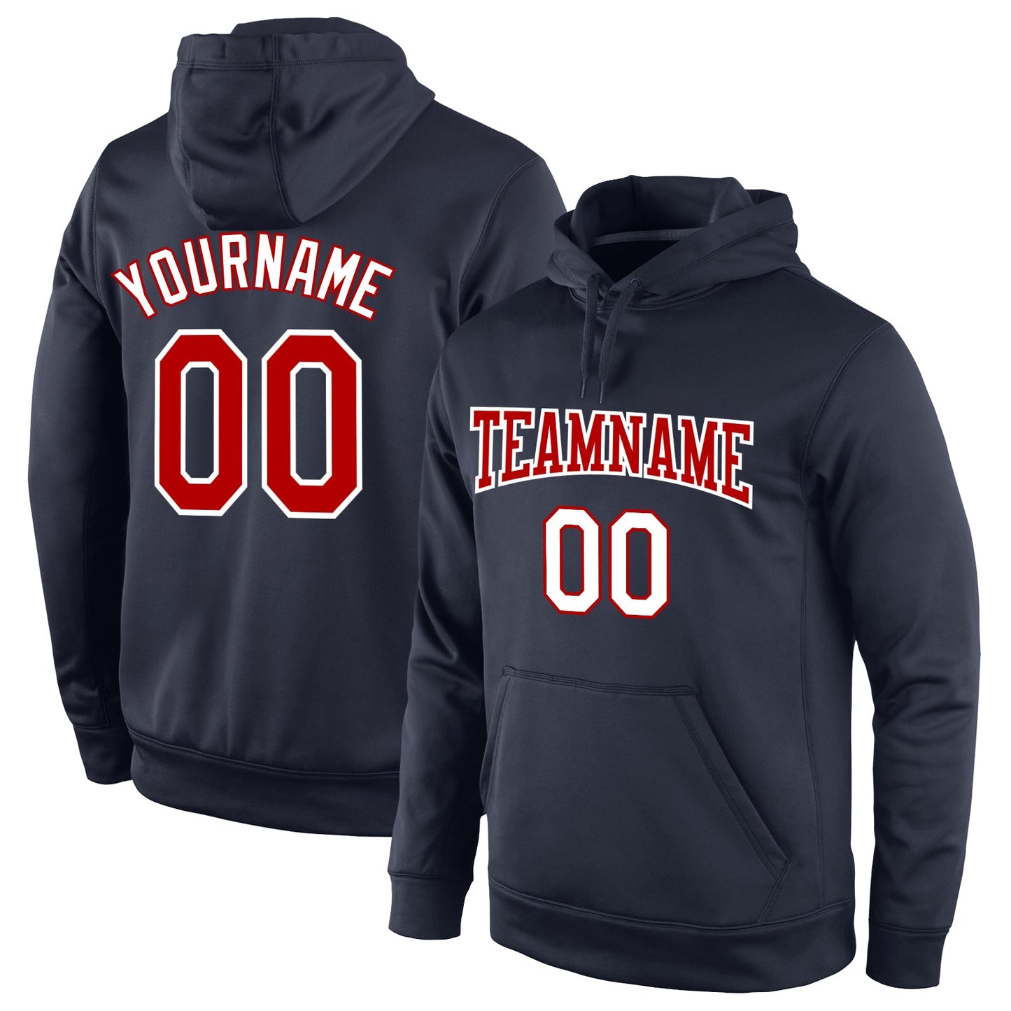 Custom Stitched Navy Red-White Sports Pullover Sweatshirt Hoodie - Main View