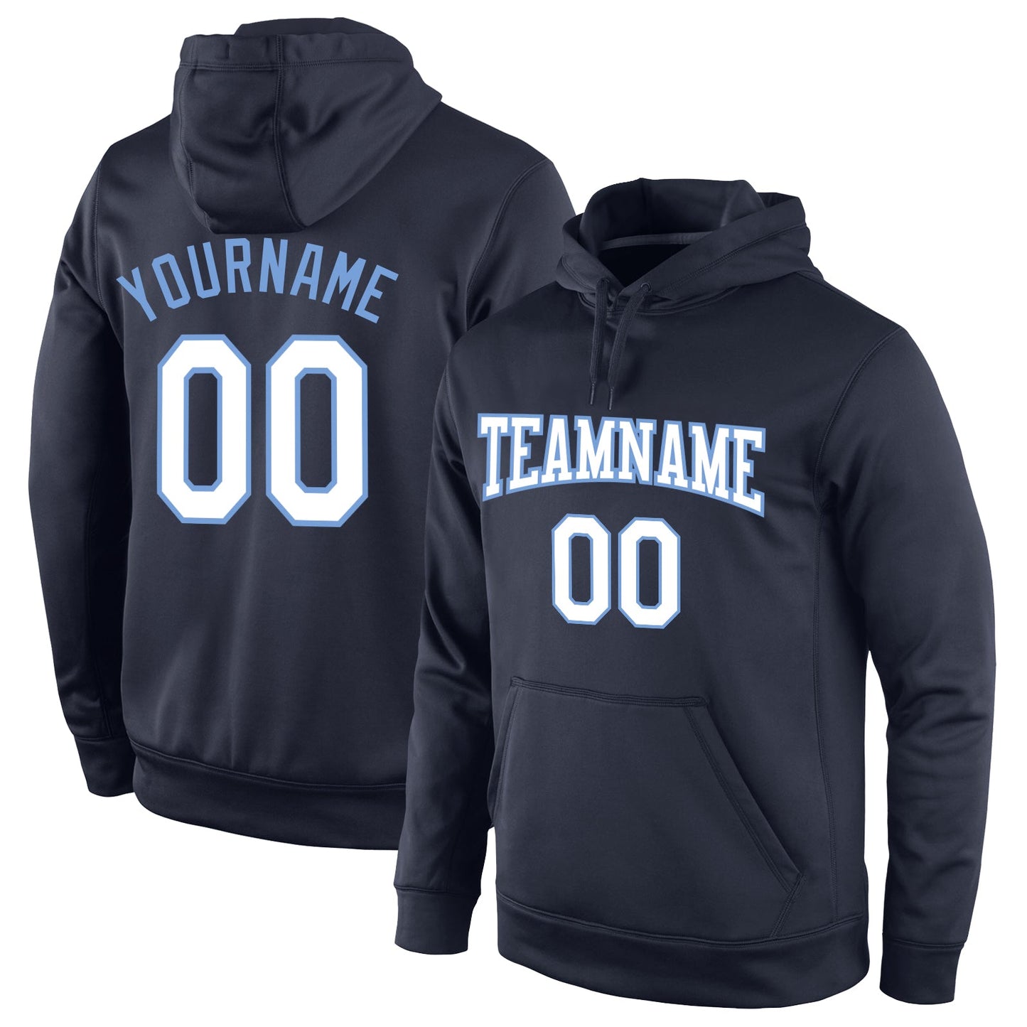Custom Stitched Navy White-Light Blue Sports Pullover Sweatshirt Hoodie - Main View