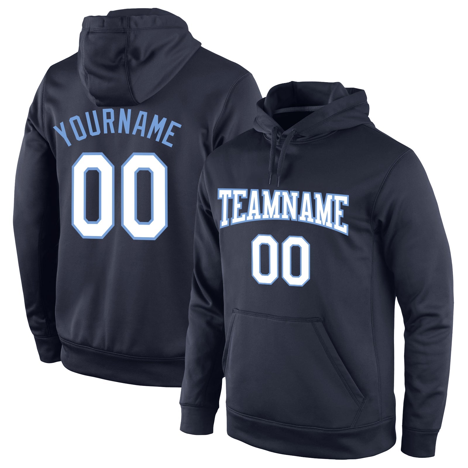 Custom Stitched Navy White-Light Blue Sports Pullover Sweatshirt Hoodie - Main View