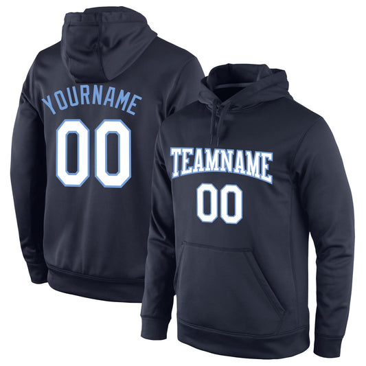 Custom Stitched Navy White-Light Blue Sports Pullover Sweatshirt Hoodie - Main View