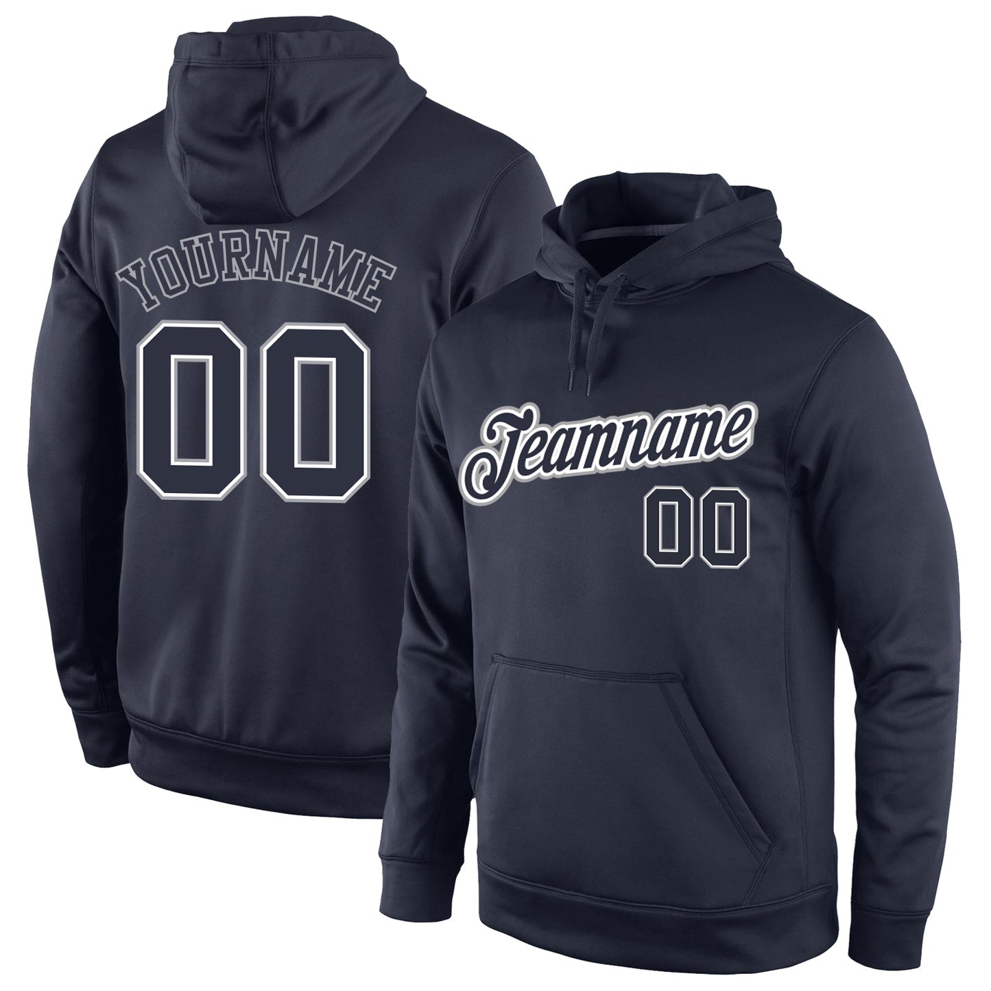 Custom Stitched Navy Navy-Gray Sports Pullover Sweatshirt Hoodie - Main View