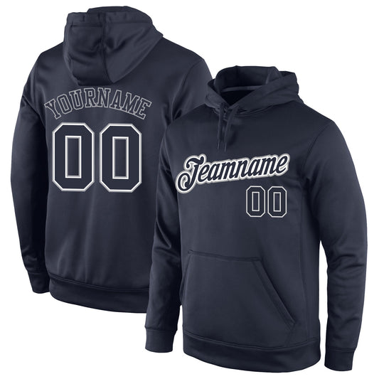 Custom Stitched Navy Navy-Gray Sports Pullover Sweatshirt Hoodie - Main View