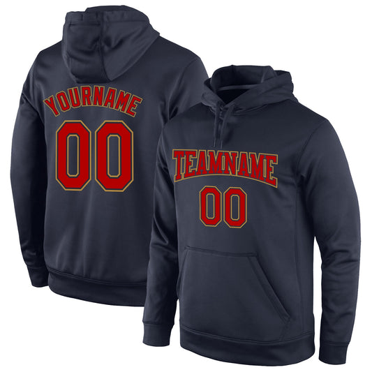 Custom Stitched Navy Red-Old Gold Sports Pullover Sweatshirt Hoodie - Main View