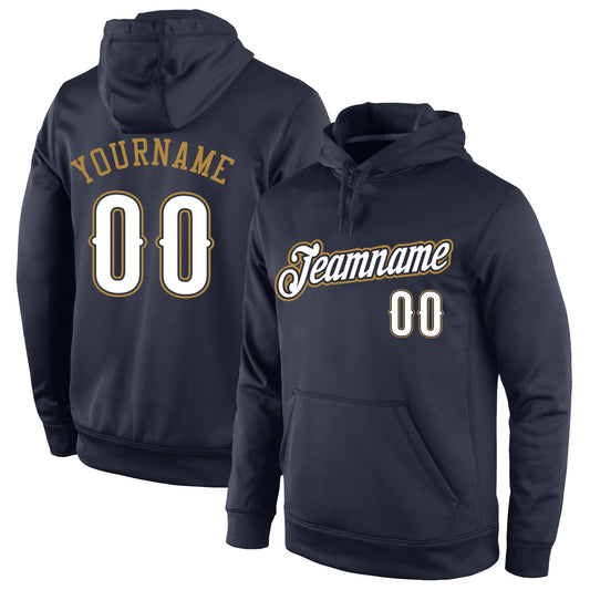 Custom Stitched Navy White-Old Gold Sports Pullover Sweatshirt Hoodie - Main View