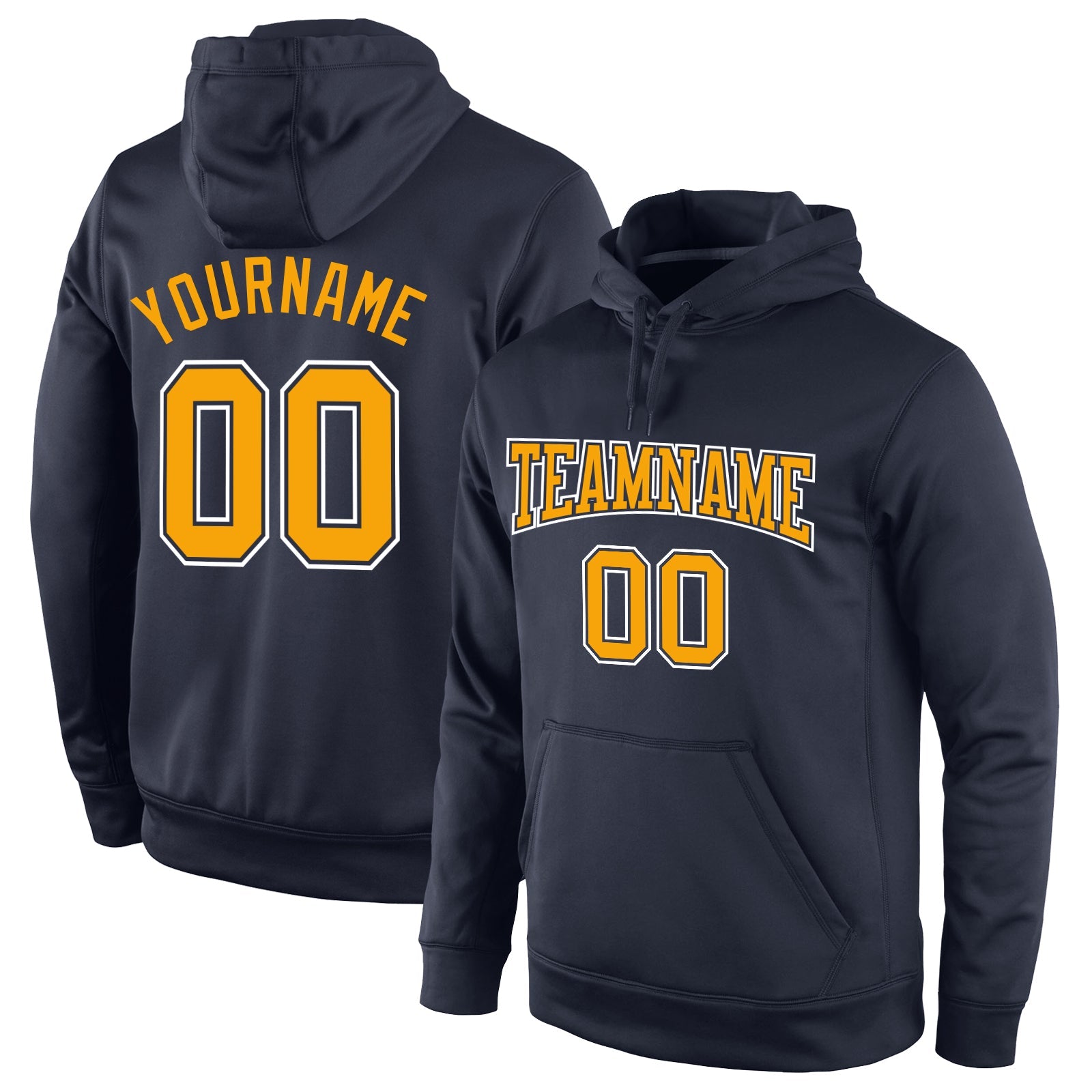 Custom Stitched Navy Gold-White Sports Pullover Sweatshirt Hoodie - Main View
