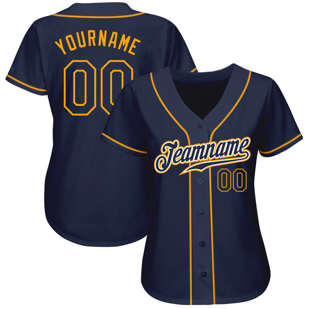 Custom Navy Navy-Gold Authentic Baseball Jersey view 2