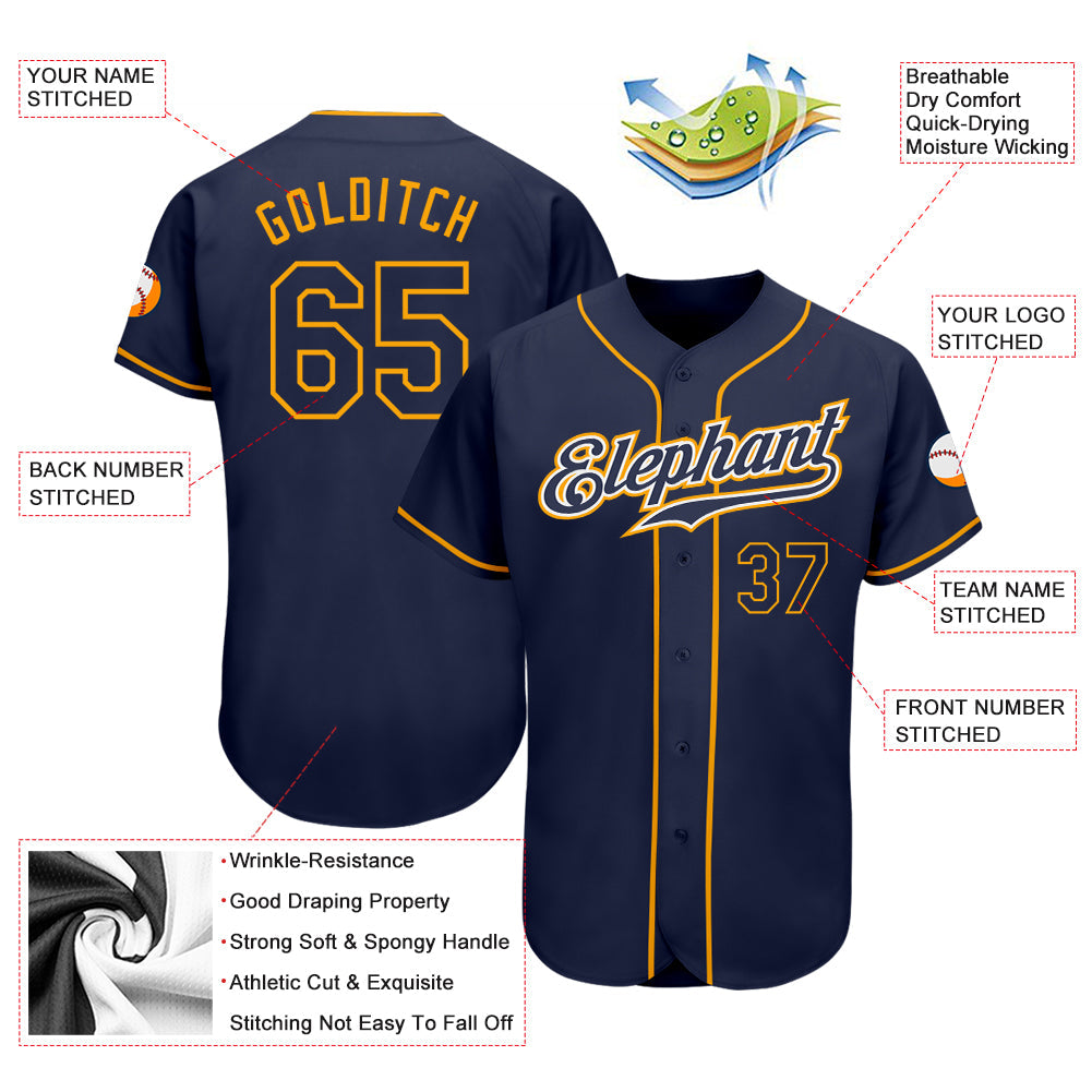 Custom Navy Navy-Gold Authentic Baseball Jersey view 3
