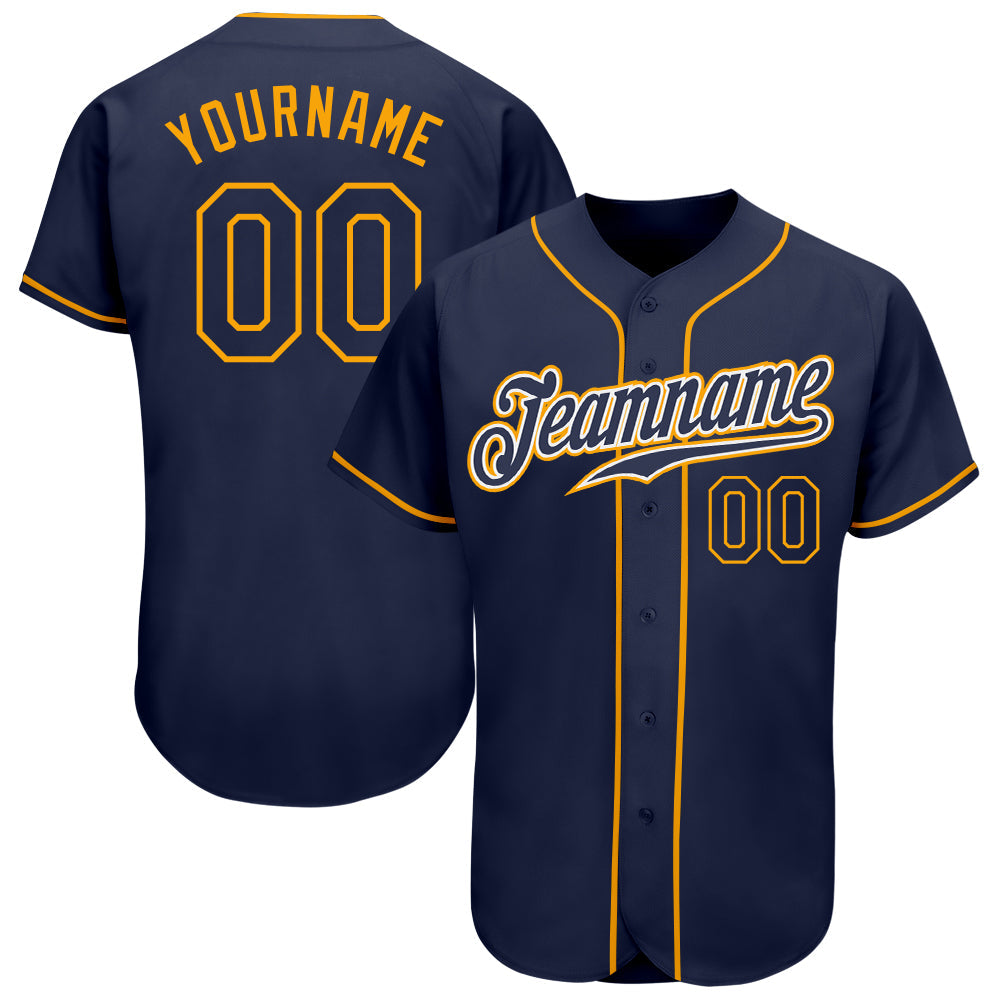 Custom Navy Navy-Gold Authentic Baseball Jersey - Main View