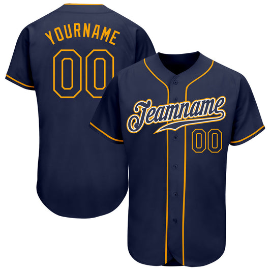 Custom Navy Navy-Gold Authentic Baseball Jersey - Main View