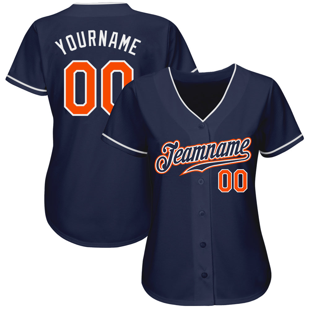 Custom Navy Orange-White Authentic Baseball Jersey view 2