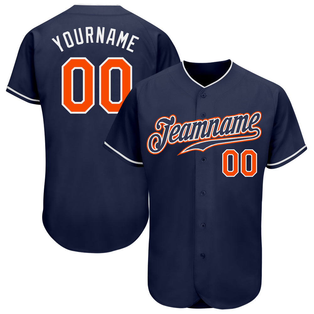 Custom Navy Orange-White Authentic Baseball Jersey - Main View