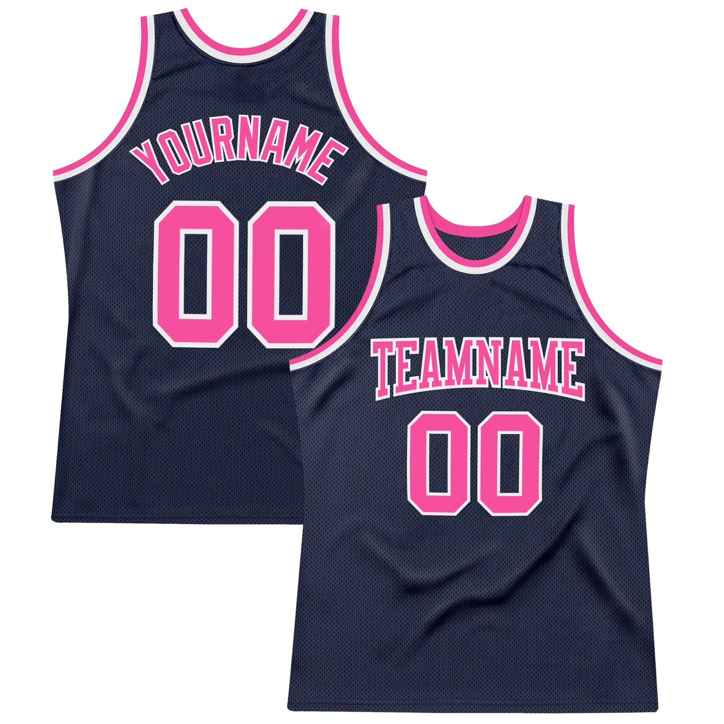 Custom Navy Pink-White Authentic Throwback Basketball Jersey - Main View