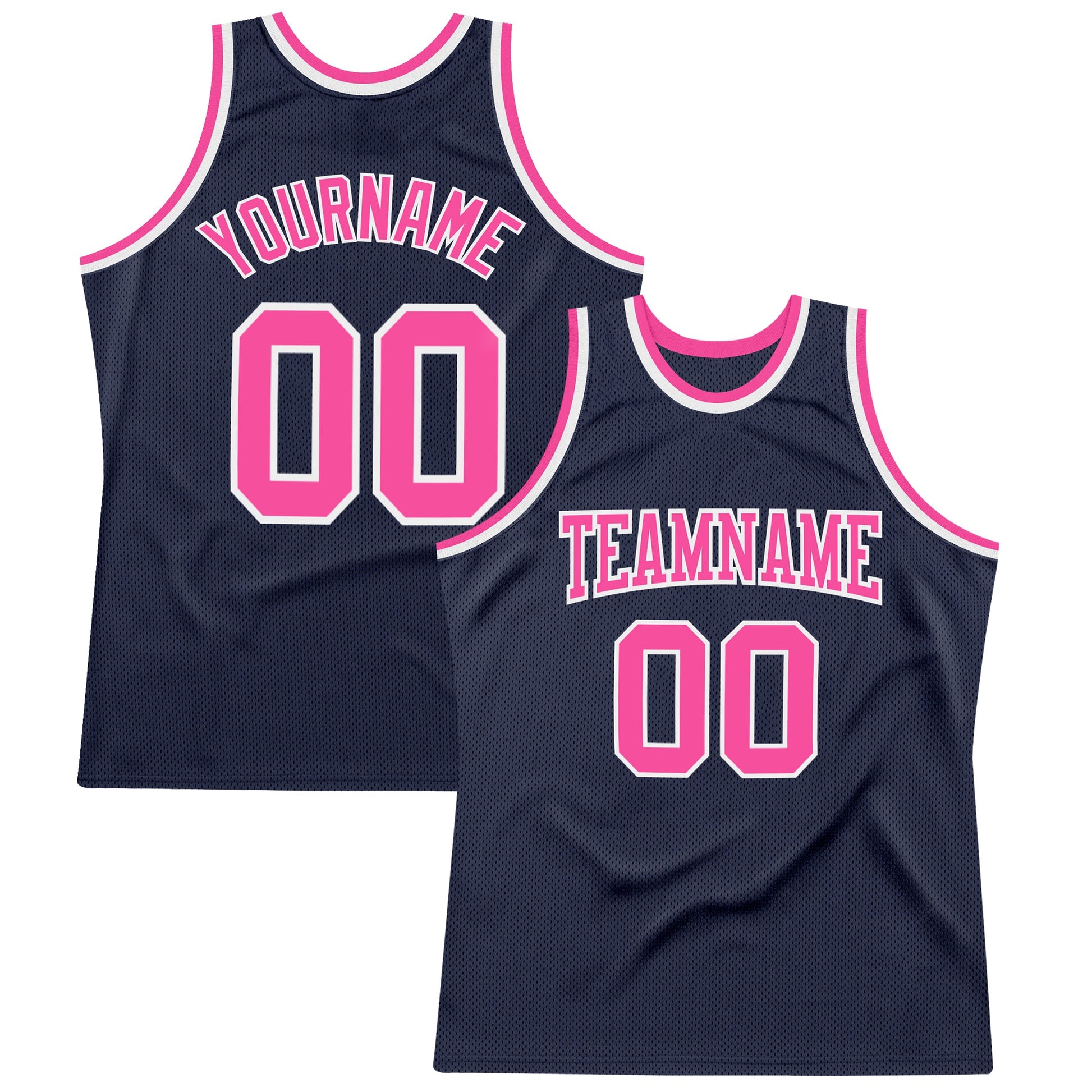 Custom Navy Pink-White Authentic Throwback Basketball Jersey - Main View