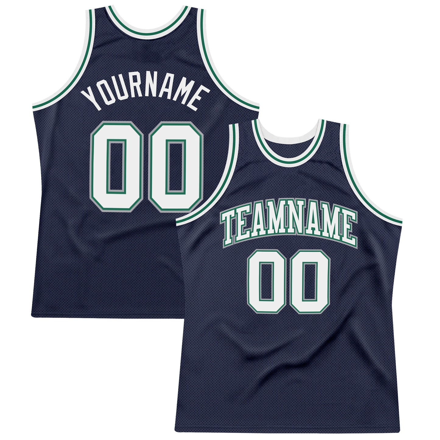 Custom Navy White-Kelly Green Authentic Throwback Basketball Jersey - Main View