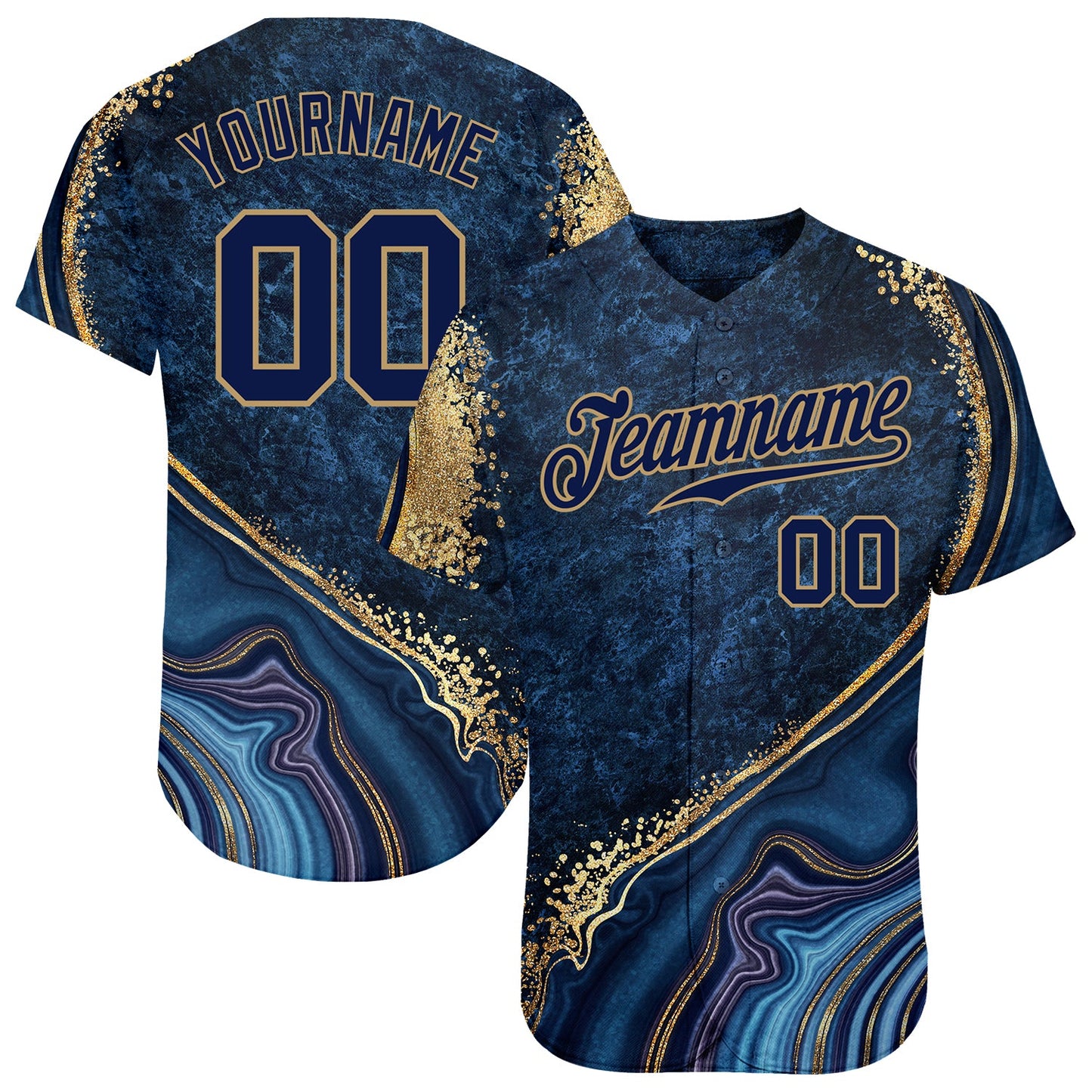 Custom Navy Navy-Old Gold 3D Pattern Design Marble Authentic Baseball Jersey - Main View