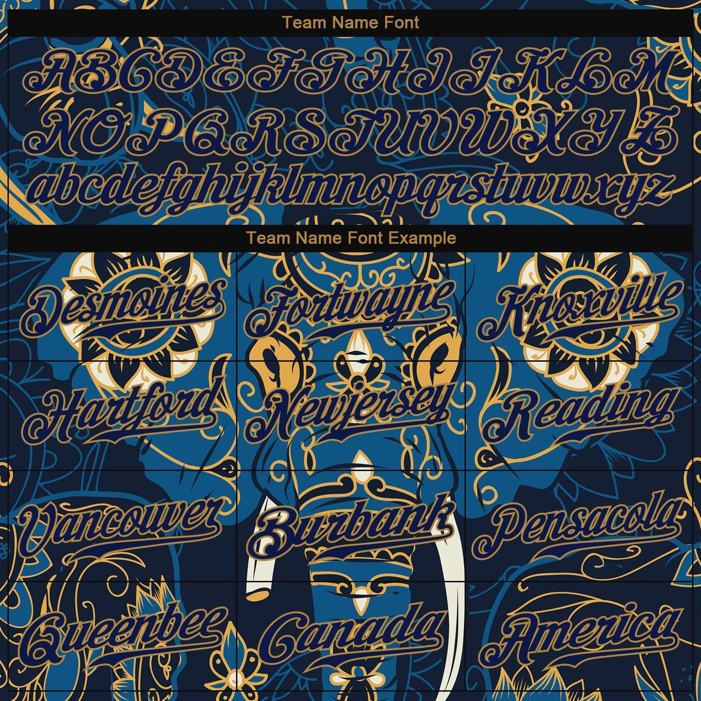 Custom Navy Navy-Old Gold 3D Pattern Design Elephant Authentic Baseball Jersey view 4
