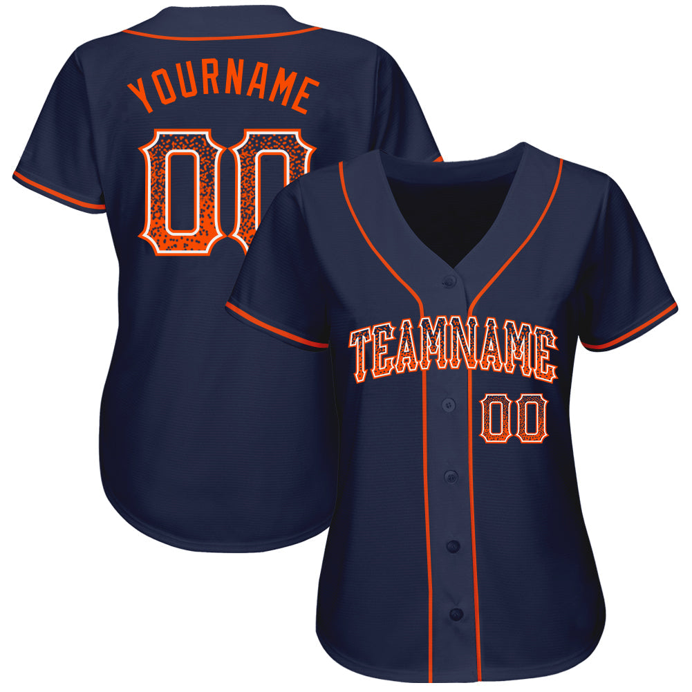 Custom Navy Orange-White Authentic Drift Fashion Baseball Jersey view 2