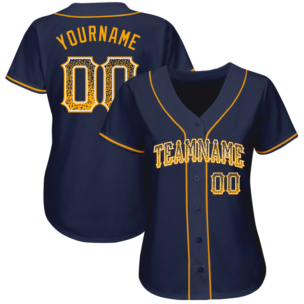Custom Navy Gold-White Authentic Drift Fashion Baseball Jersey view 2