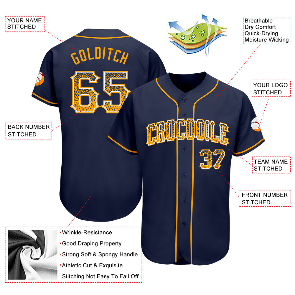 Custom Navy Gold-White Authentic Drift Fashion Baseball Jersey view 3