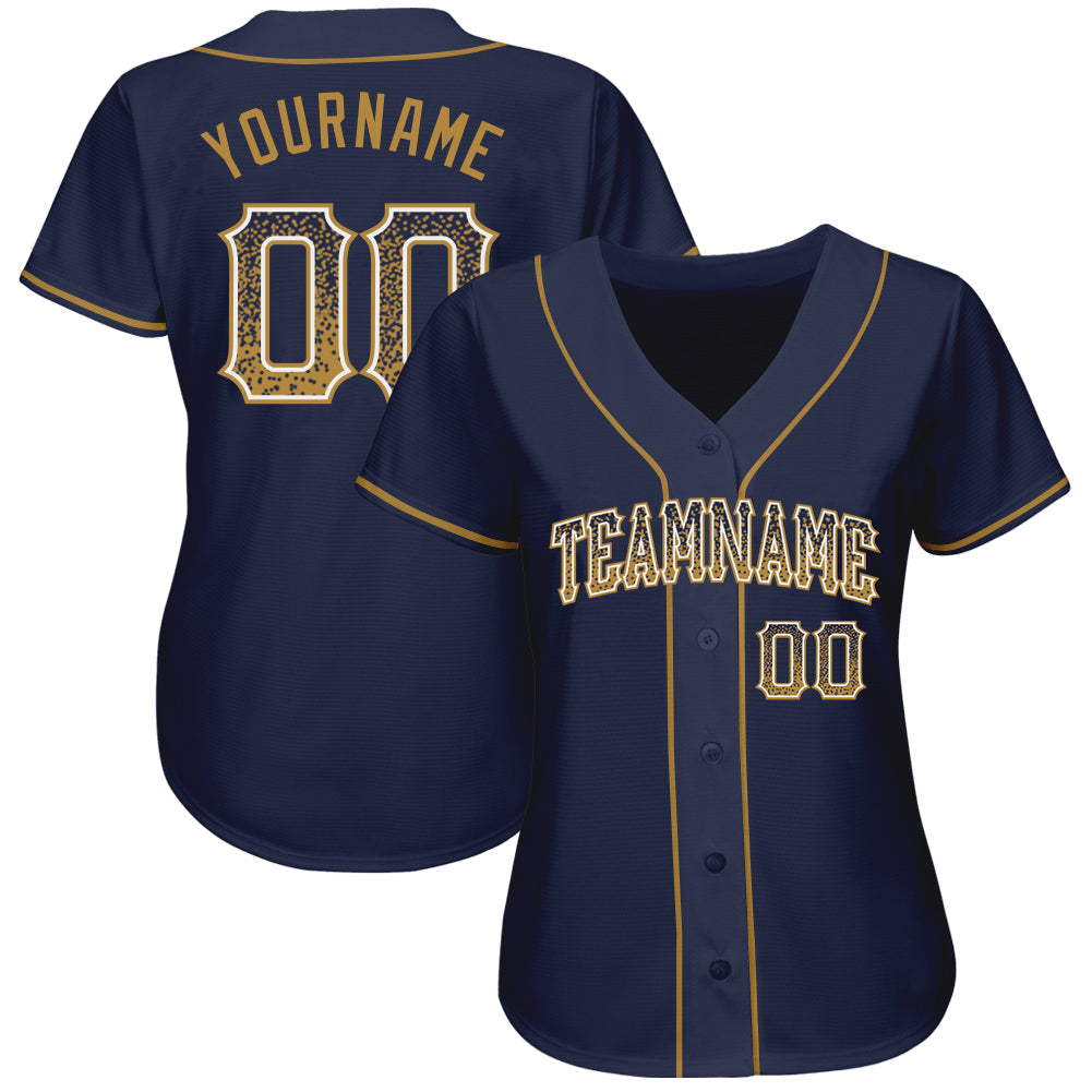Custom Navy Old Gold-White Authentic Drift Fashion Baseball Jersey view 2