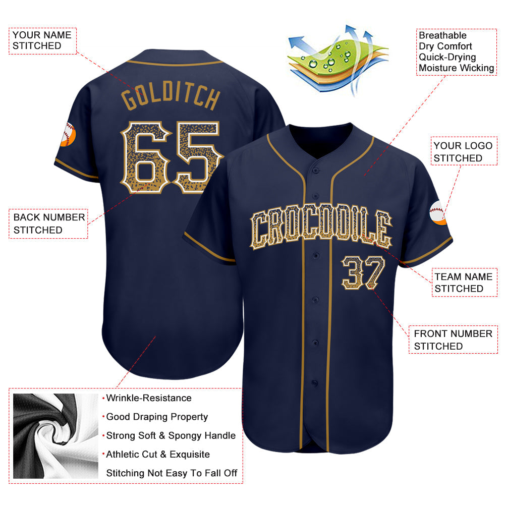 Custom Navy Old Gold-White Authentic Drift Fashion Baseball Jersey view 3