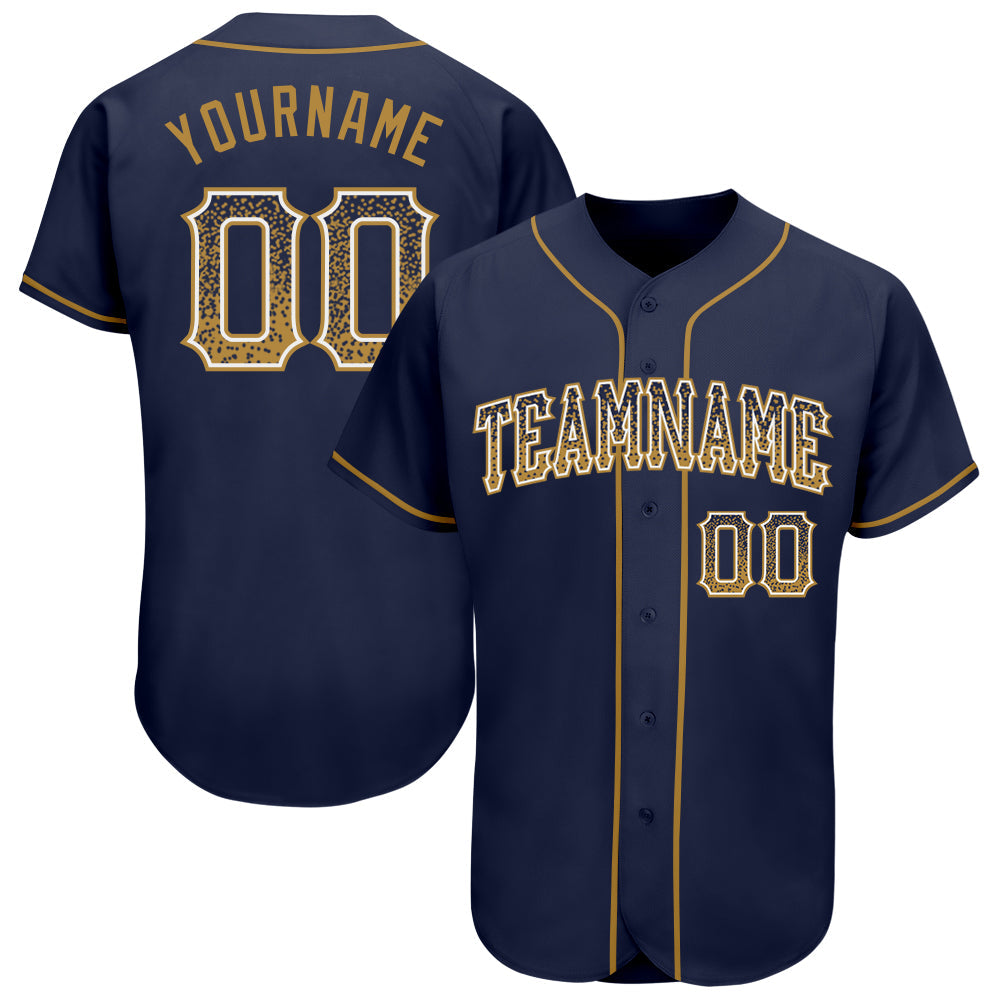 Custom Navy Old Gold-White Authentic Drift Fashion Baseball Jersey - Main View