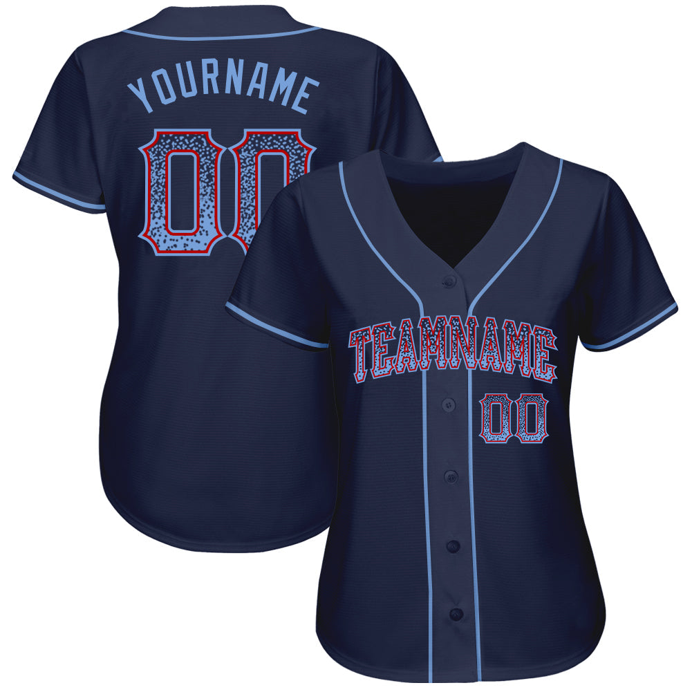 Custom Navy Light Blue-Red Authentic Drift Fashion Baseball Jersey view 2