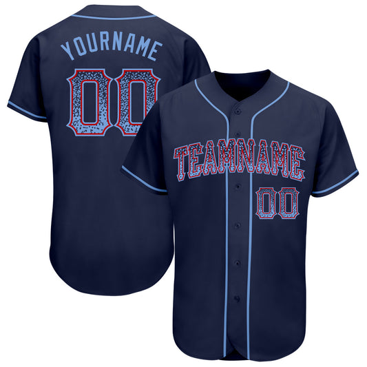 Custom Navy Light Blue-Red Authentic Drift Fashion Baseball Jersey - Main View