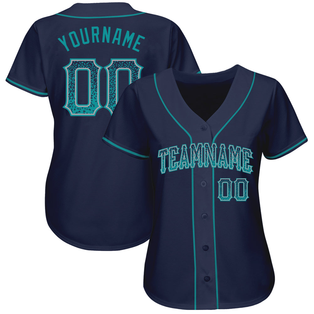 Custom Navy Teal-Gray Authentic Drift Fashion Baseball Jersey view 2