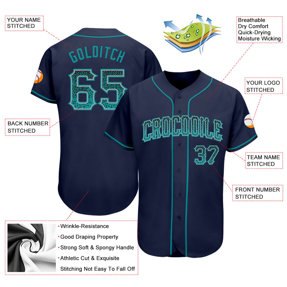 Custom Navy Teal-Gray Authentic Drift Fashion Baseball Jersey view 3