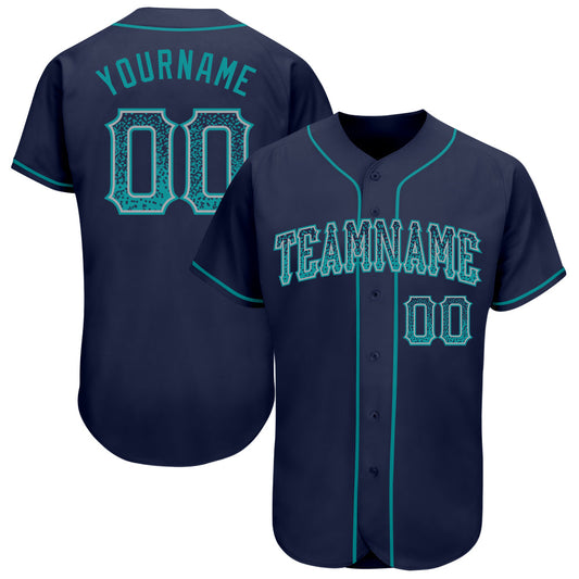 Custom Navy Teal-Gray Authentic Drift Fashion Baseball Jersey - Main View