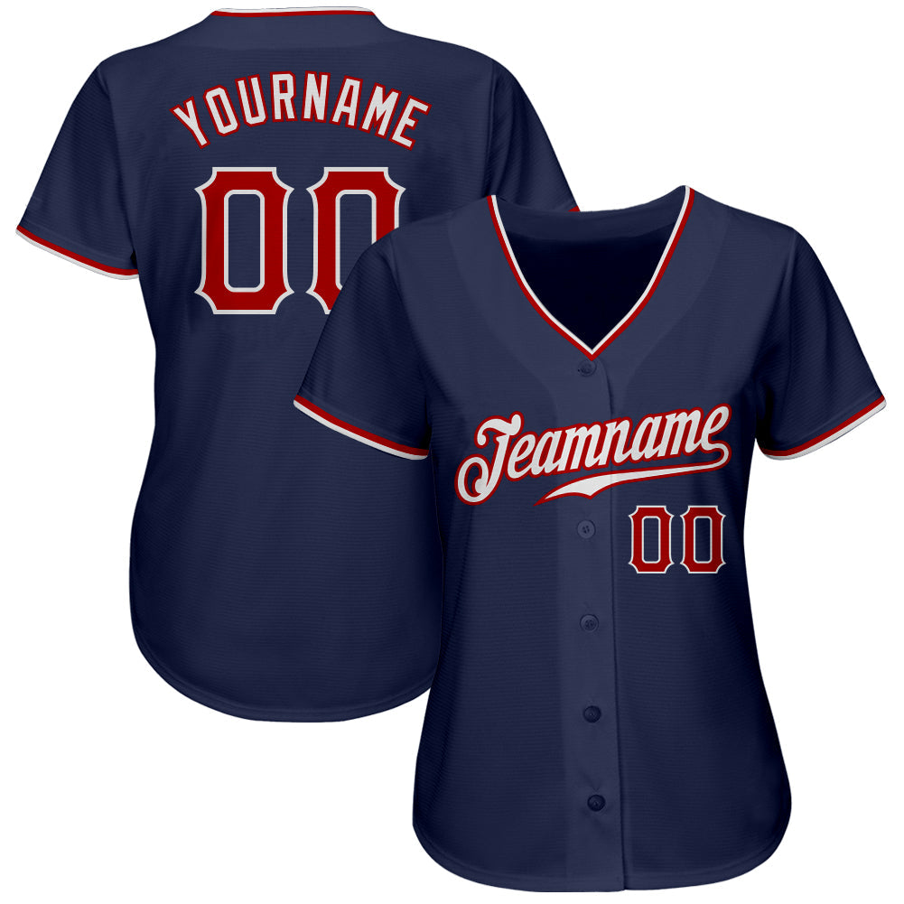 Custom Navy Red-White Authentic Baseball Jersey view 2