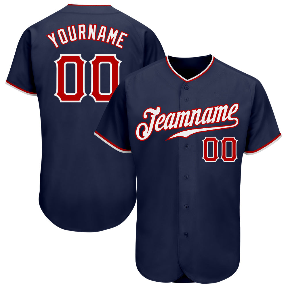Custom Navy Red-White Authentic Baseball Jersey - Main View