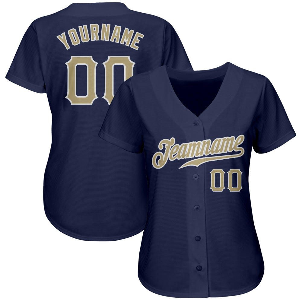 Custom Navy Vegas Gold-White Authentic Baseball Jersey view 3