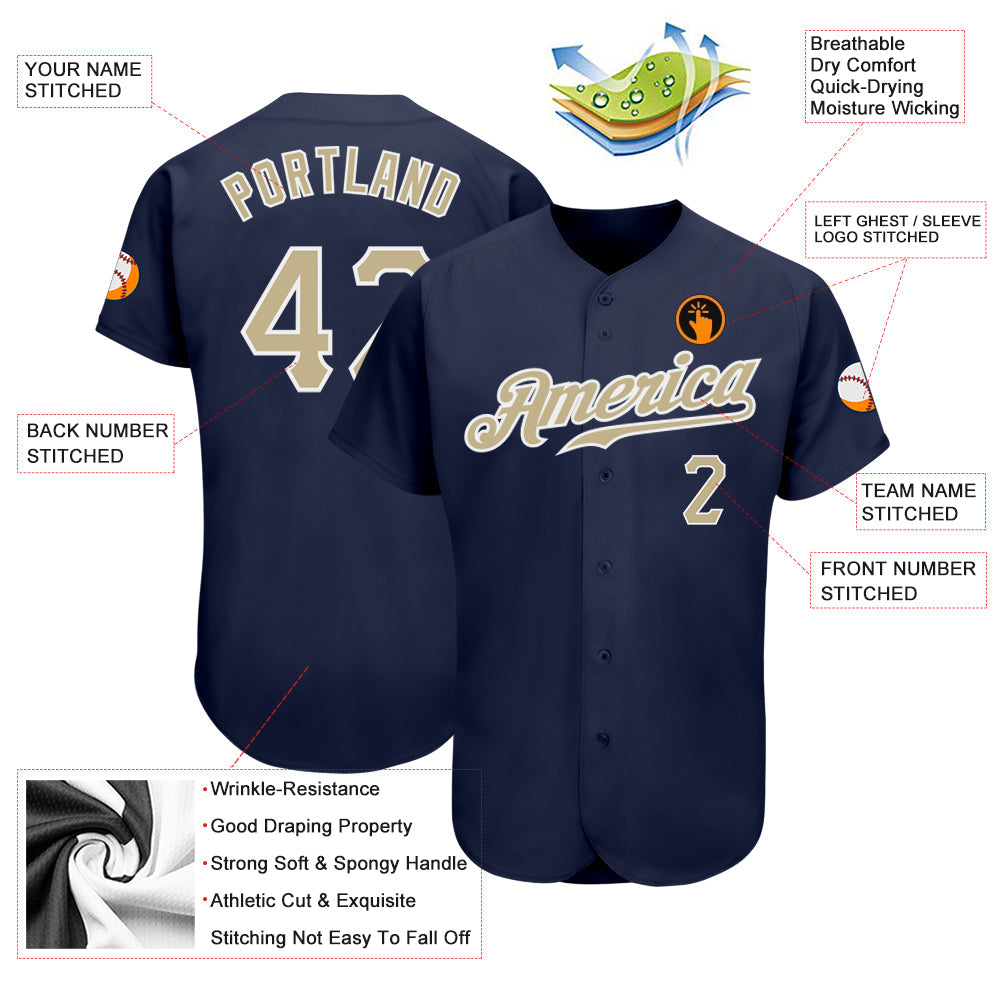 Custom Navy Vegas Gold-White Authentic Baseball Jersey view 4