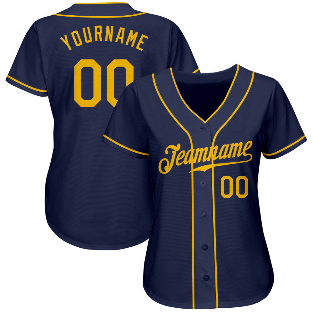 Custom Navy Gold Authentic Baseball Jersey - Main View