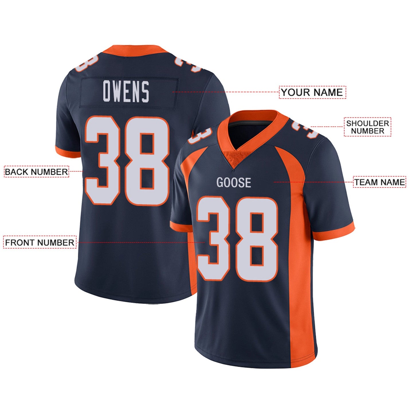 Custom D.Broncos Football Jerseys Team Player or Personalized Design Your Own Name for Men's Women's Youth Jerseys Orange view 4