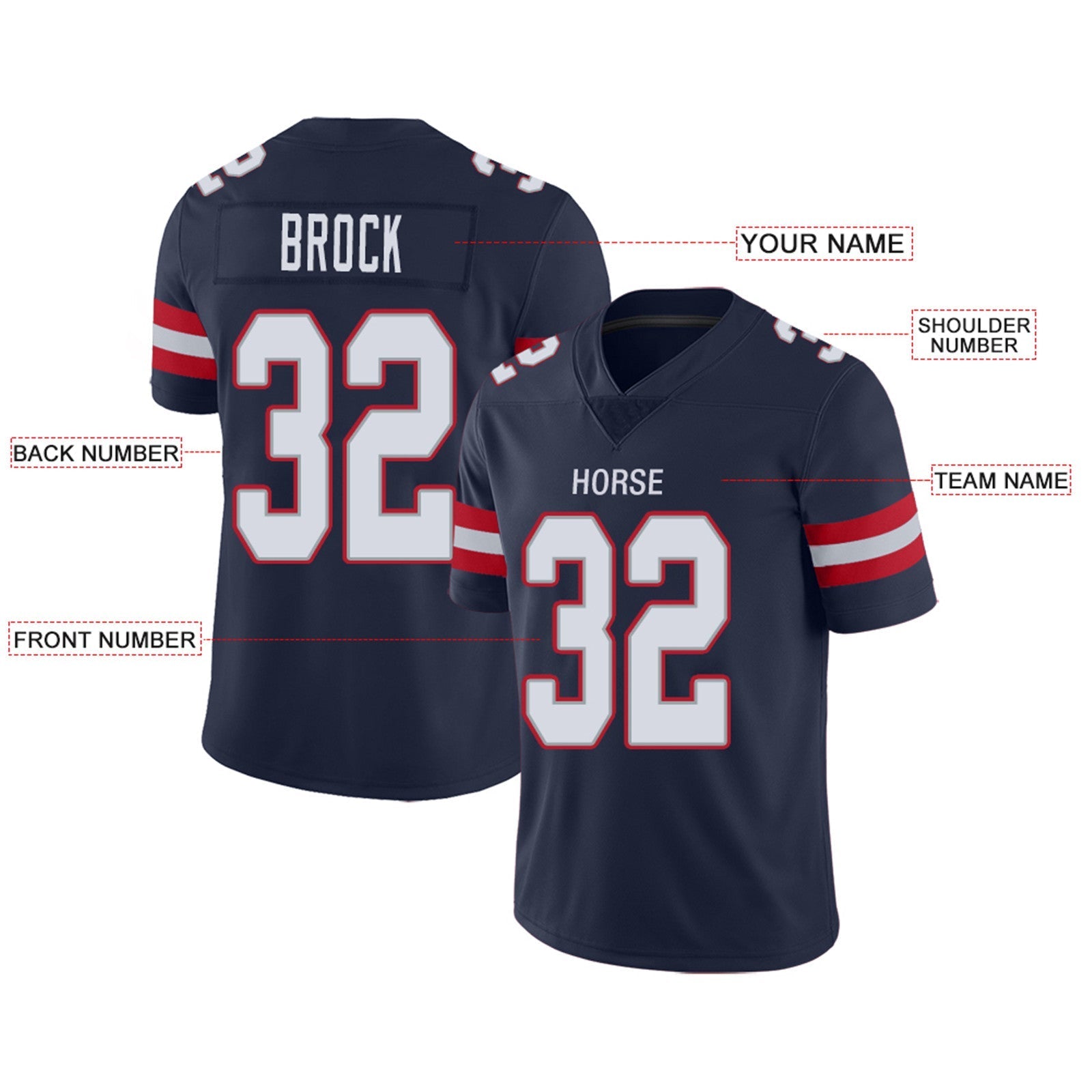 Custom NE.Patriots Football Jerseys Team Player or Personalized Design Your Own Name for Men's Women's Youth Jerseys Navy view 4