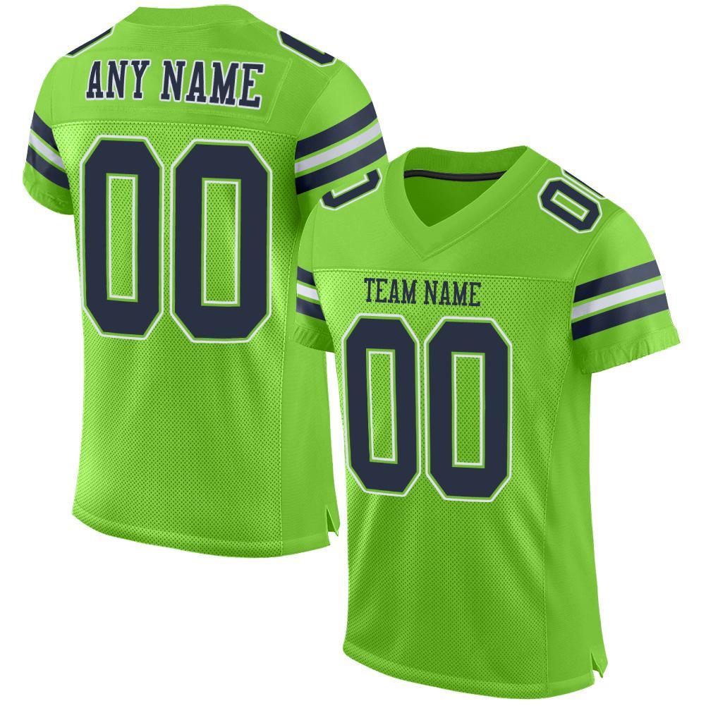 Custom Neon Green Navy-White Mesh Authentic Football Jersey - Main View