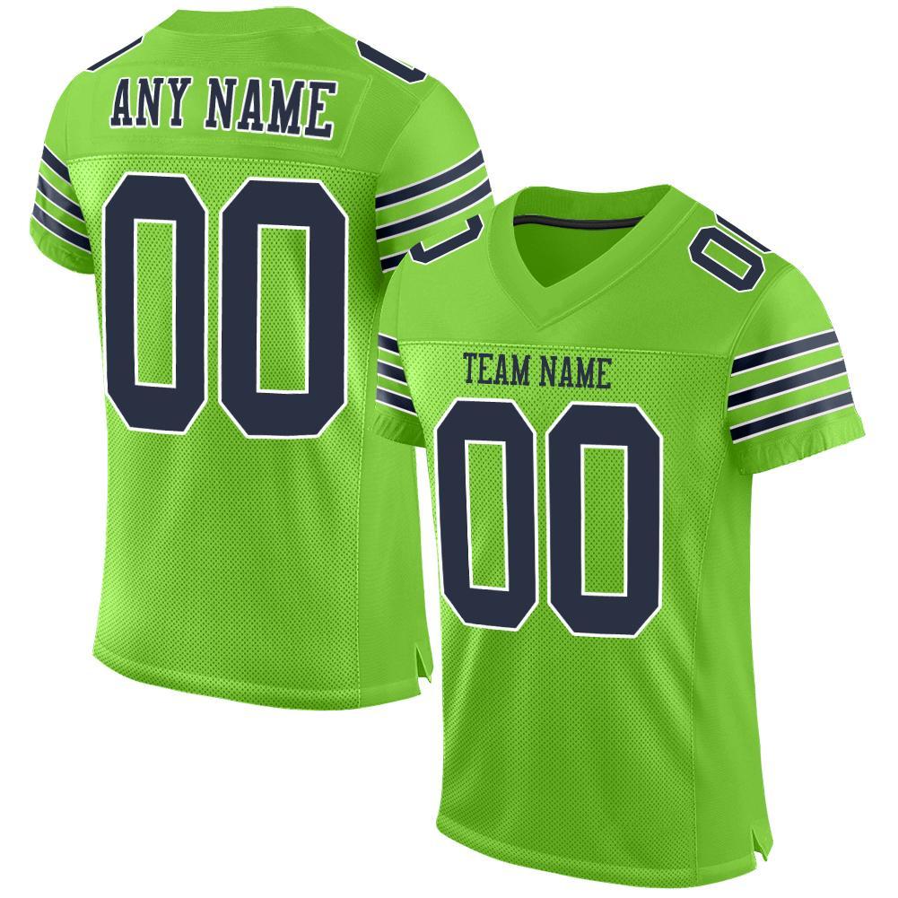 Custom Neon Green Navy-White Mesh Authentic Football Jersey - Main View