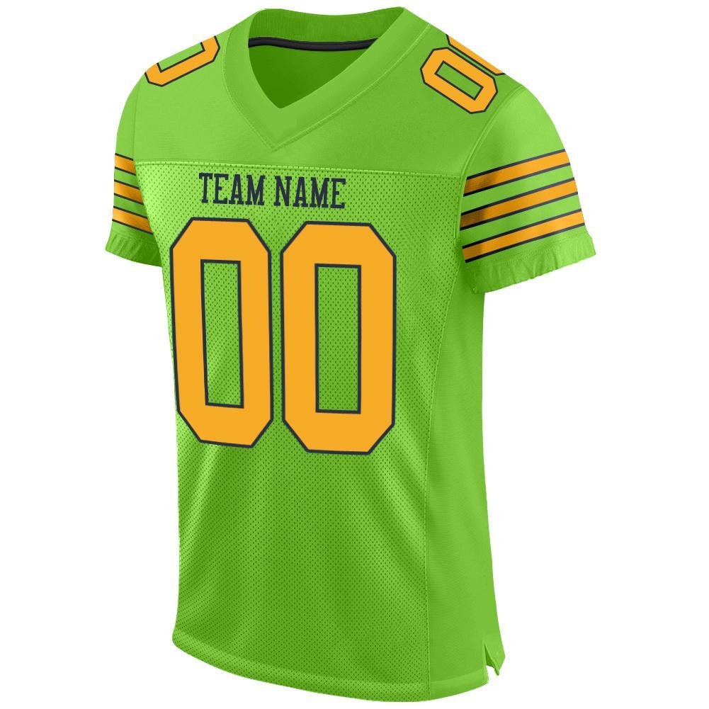Custom Neon Green Gold-Navy Mesh Authentic Football Jersey view 2