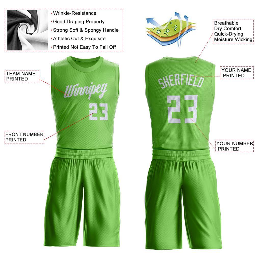 Custom Neon Green White Round Neck Basketball Uniform Jersey view 3