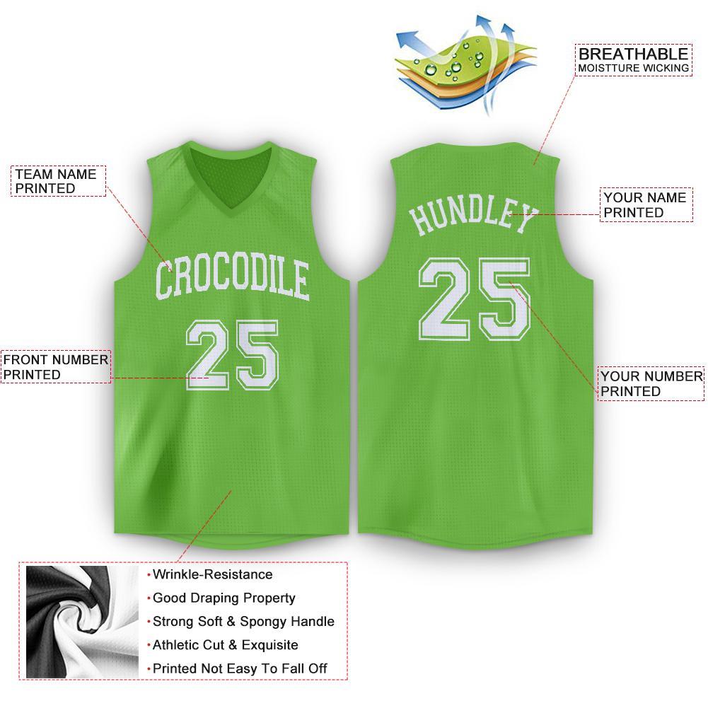 Custom Neon Green White V-Neck Basketball Jersey view 2